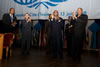 From left to right: His Excellency Ambassador John W. Ashe, Permanent Representative of Antigua and Barbuda to the United Nations and Chairman of G-77 in New York; Mr. Mourad Ahmia, Executive Secretary of the Group of 77; His Excellency Mr. Laurent Gbagbo, President of the Republic of C�te d'Ivoire; and The Honourable W. Baldwin Spencer, Prime Minister and Minister for Foreign Affairs of Antigua and Barbuda, Chair of G-77.
